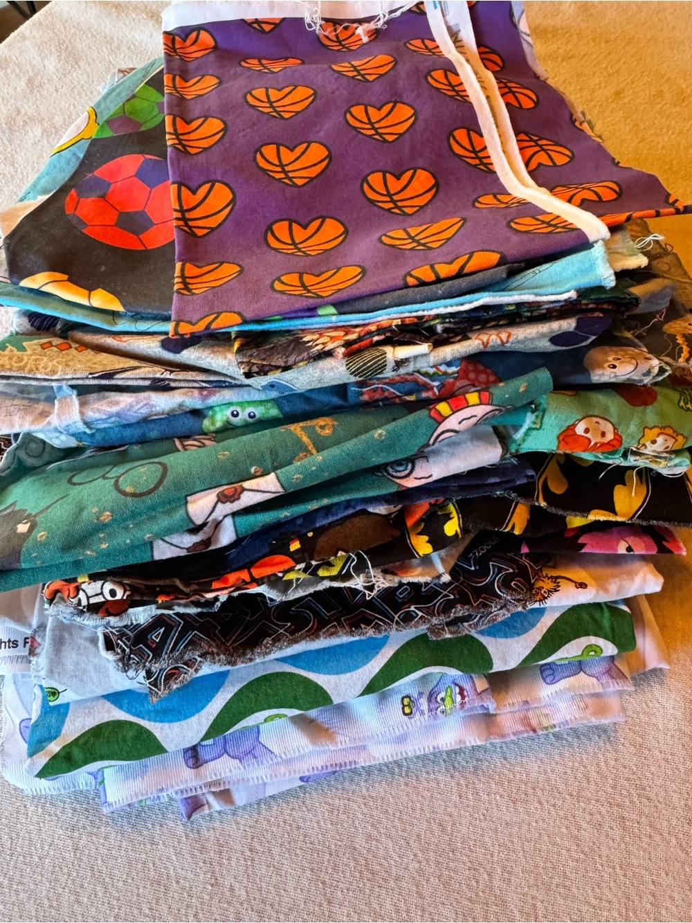 Lot of Over 25 Pieces Colorful Assorted Printed Kids Fabrics Stack